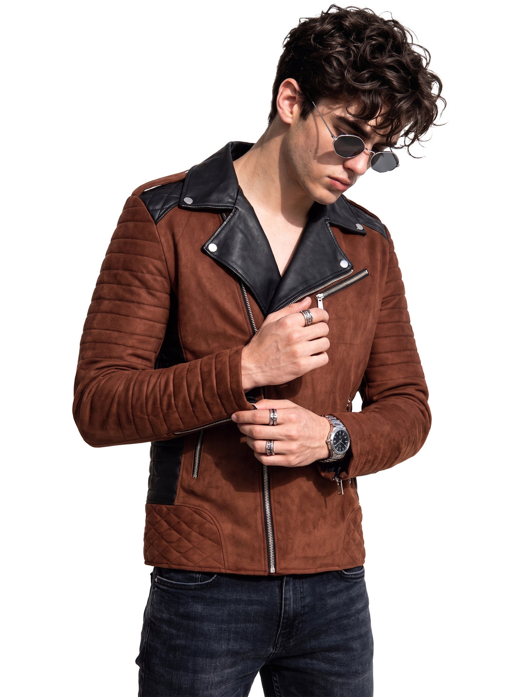 Leather Retail Men’s Casual Suede Leather Biker Jacket ( LRSUDM47BR )