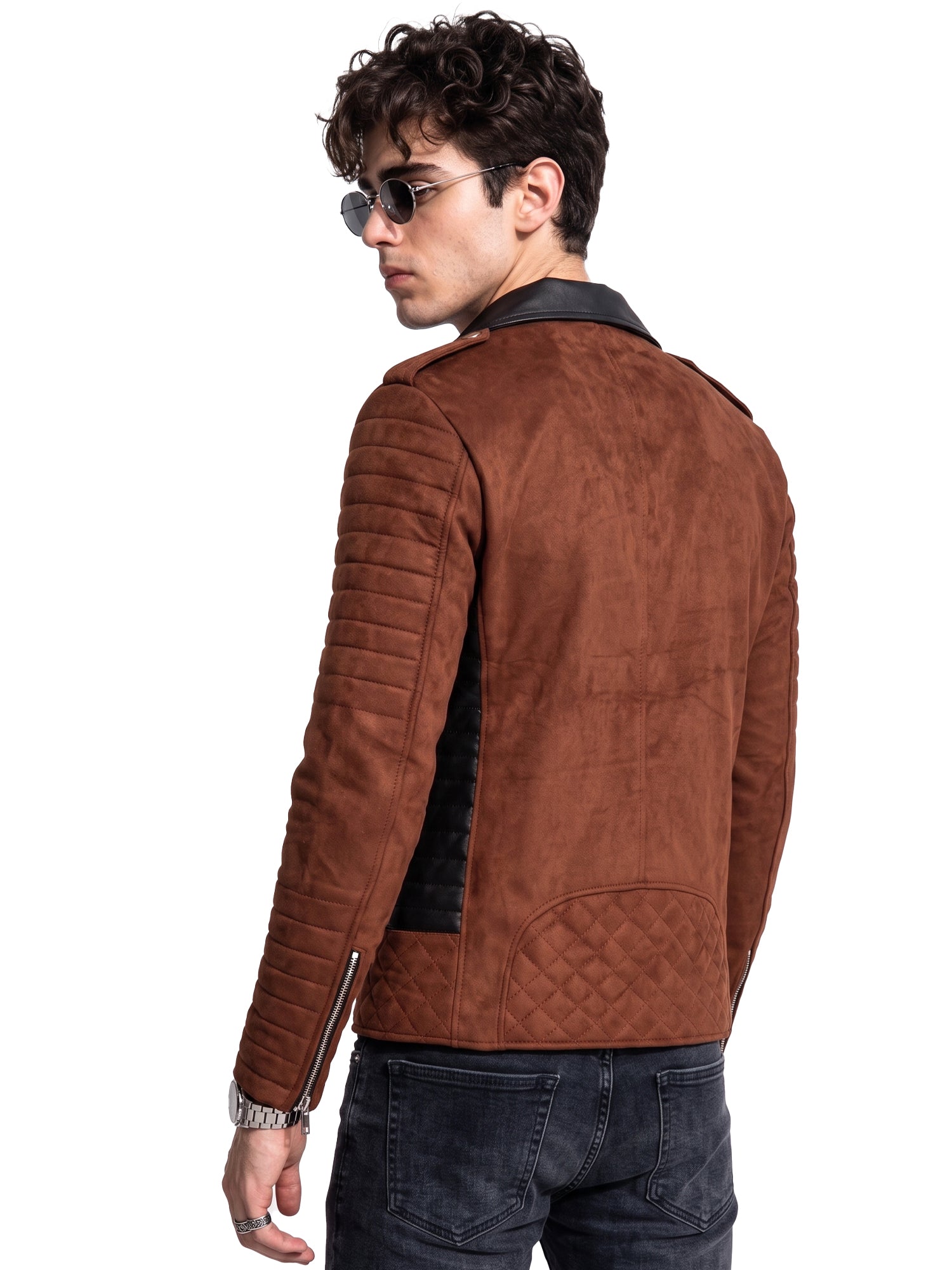 Leather Retail Men’s Casual Suede Leather Biker Jacket ( LRSUDM47BR )