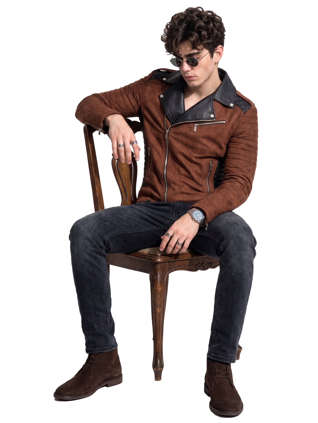 Leather Retail Men’s Casual Suede Leather Biker Jacket ( LRSUDM47BR )