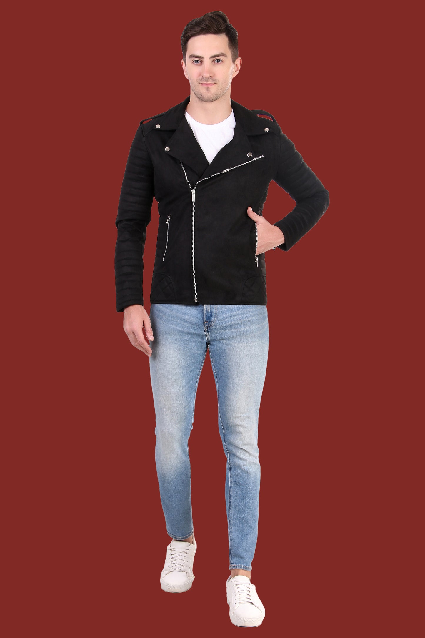 Leather Retail Men's Suede Faux Leather Jacket (LRSUDRMBL)