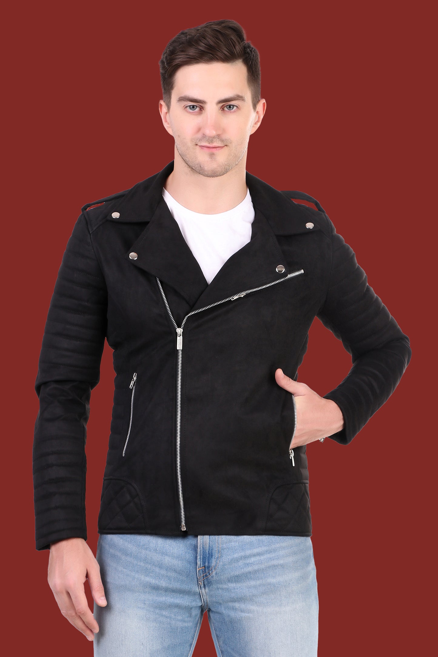 Leather Retail Men's Suede Faux Leather Jacket (LRSUDRMBL)