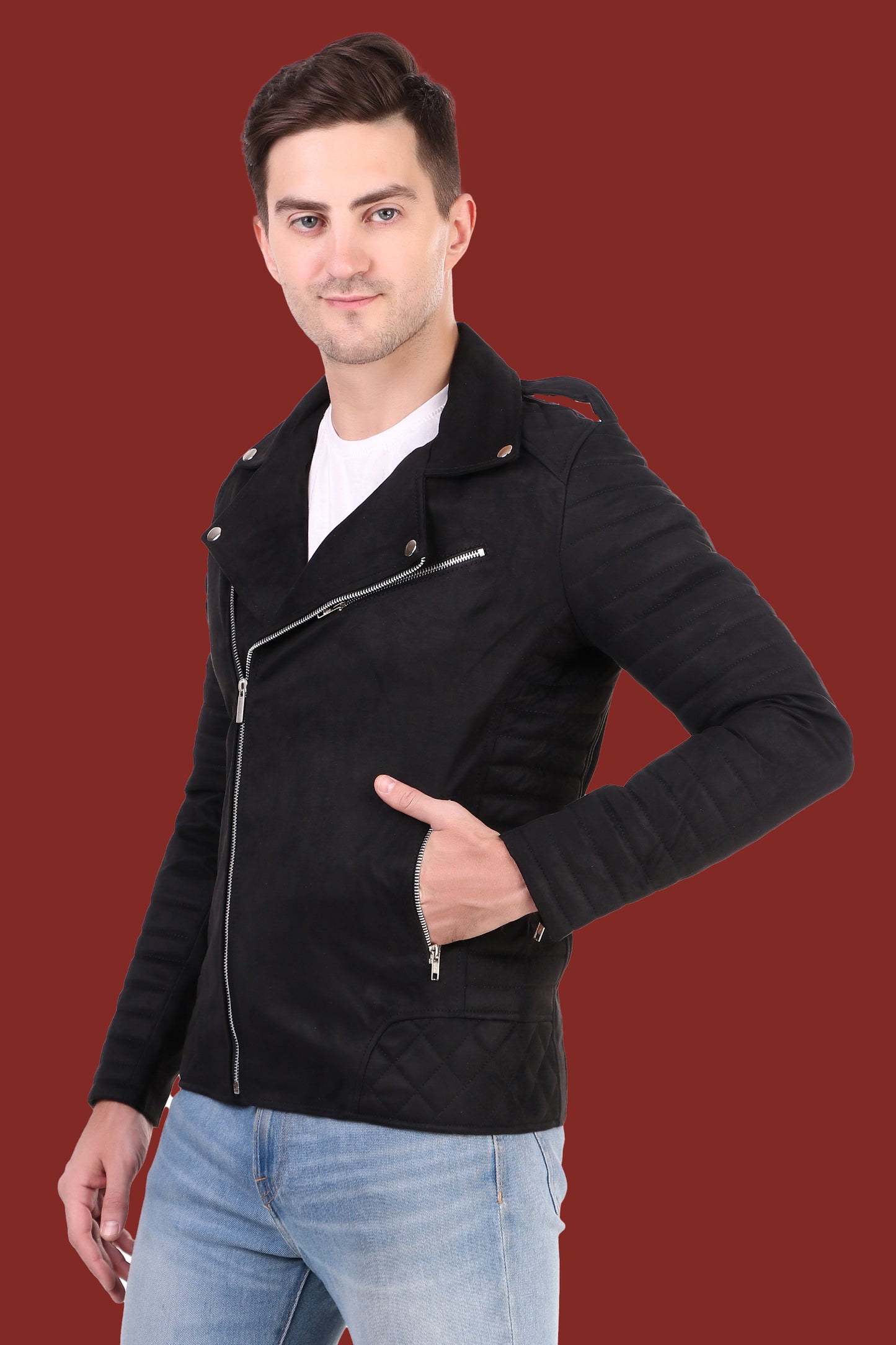 Leather Retail Men's Suede Faux Leather Jacket (LRSUDRMBL)