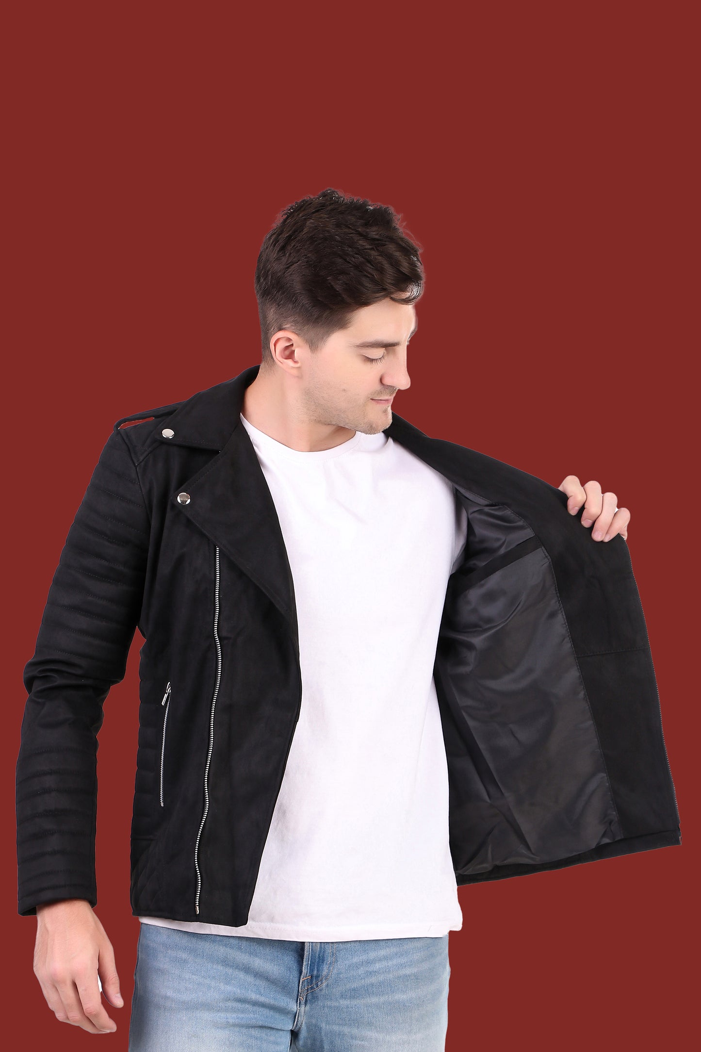 Leather Retail Men's Suede Faux Leather Jacket (LRSUDRMBL)