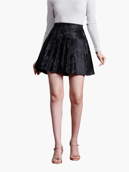 leather retail black suede pleated skirt for women's & Girl's ( LRSUDSKRT2BL)