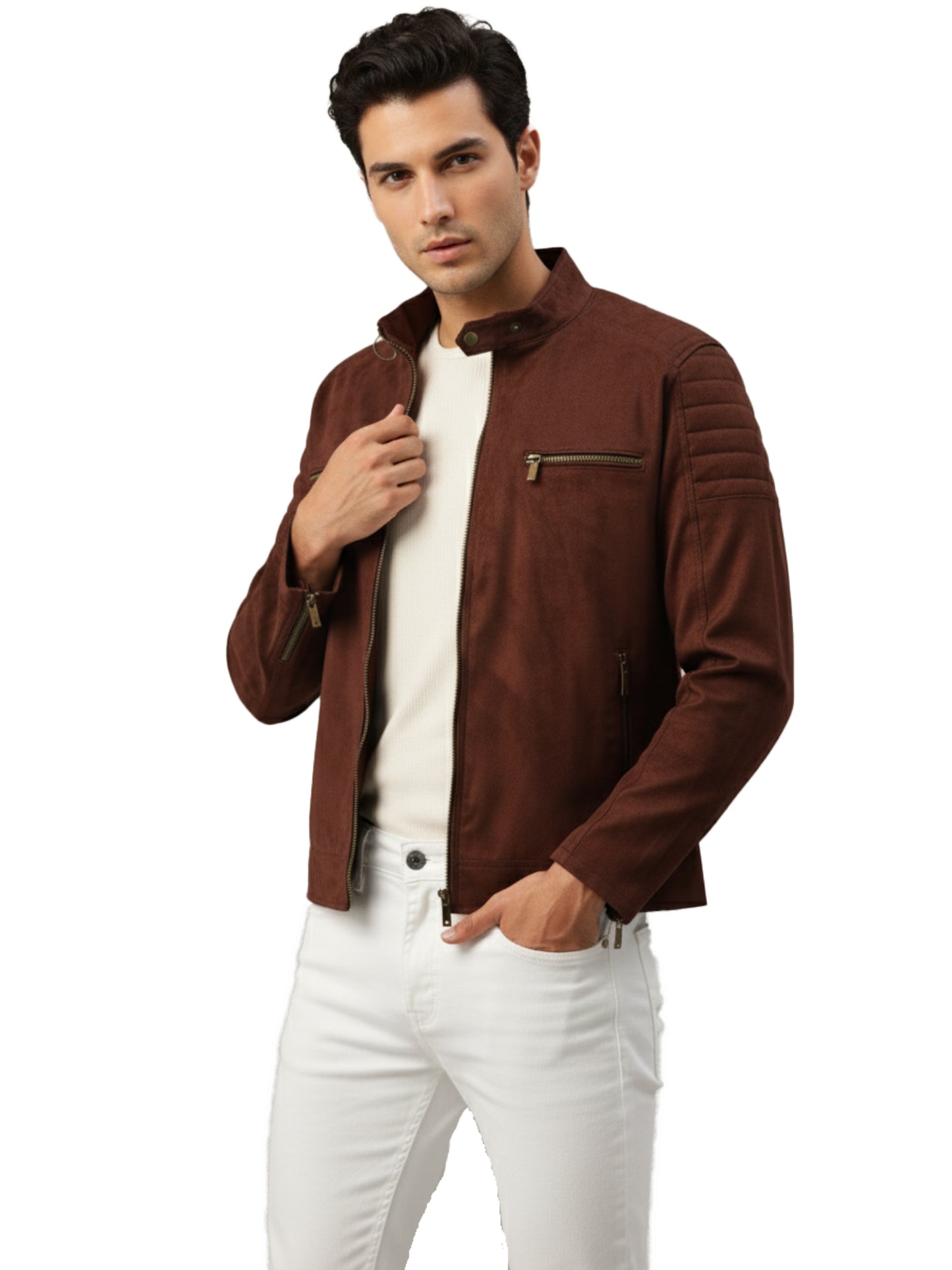 Leather Retail Men's Suede Faux Coffee Leather Jacket ( LRAISUDTWCO )