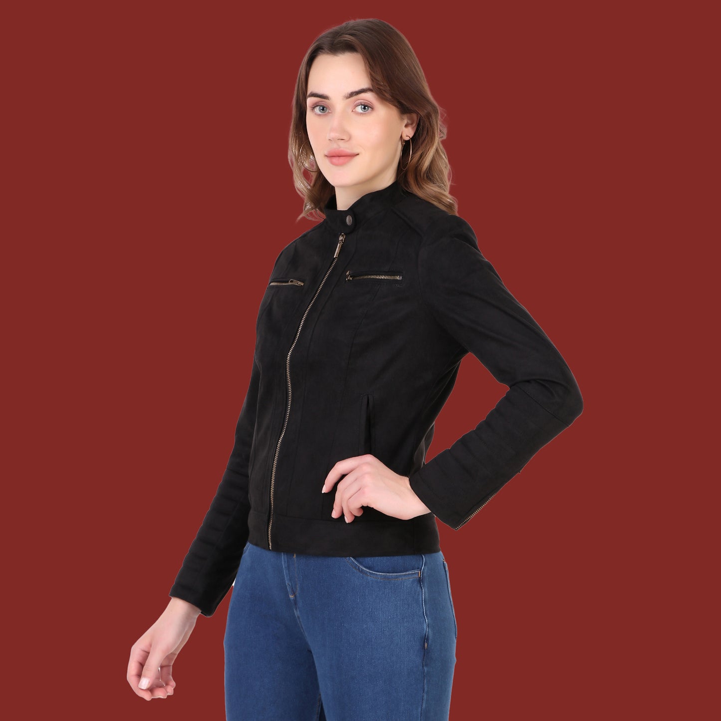 Leather Retail Women's Suede Faux Leather Jacket(LRSUDWBN)