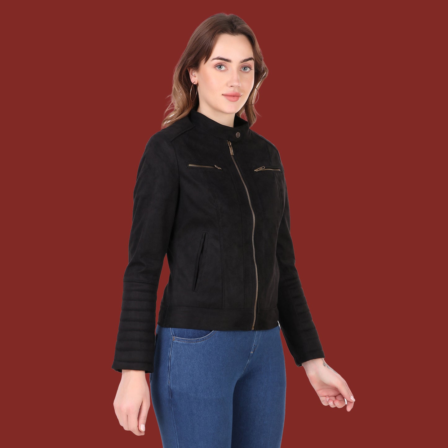 Leather Retail Women's Suede Faux Leather Jacket(LRSUDWBN)