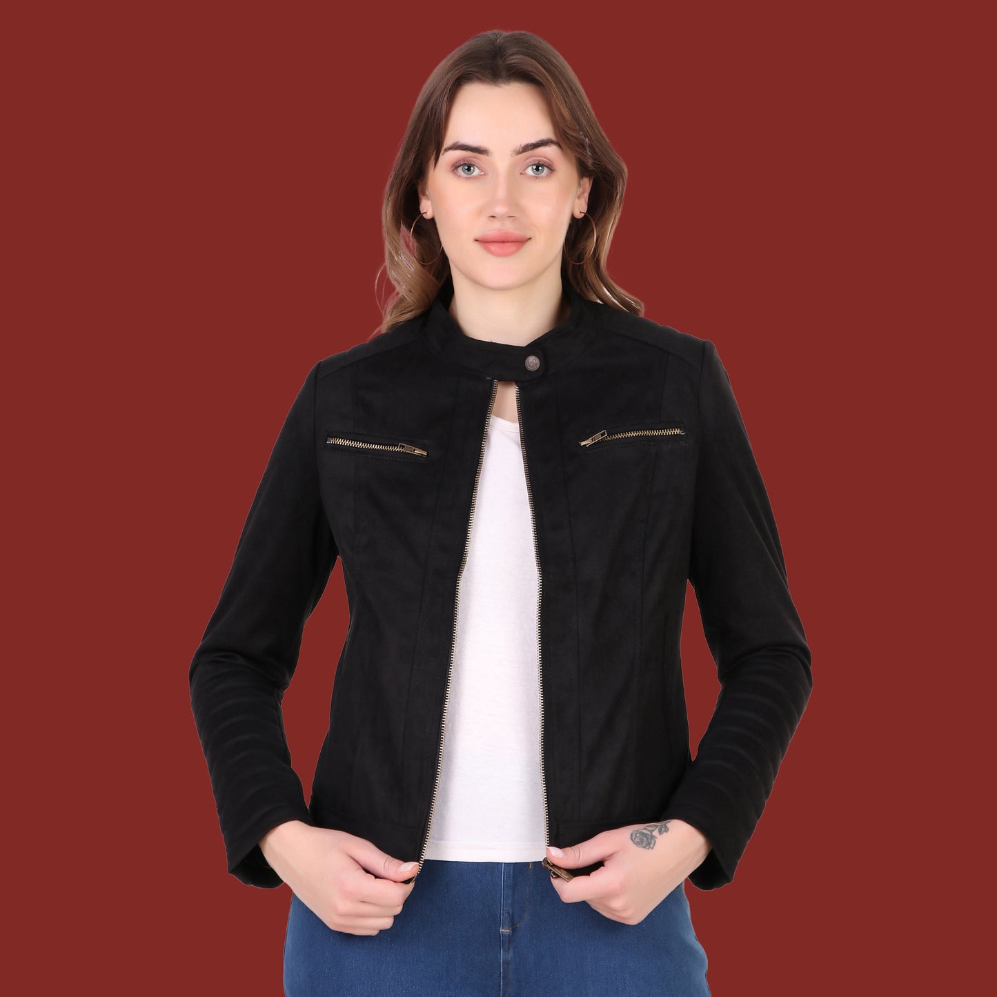 Leather Retail Women's Suede Faux Leather Jacket(LRSUDWBN)