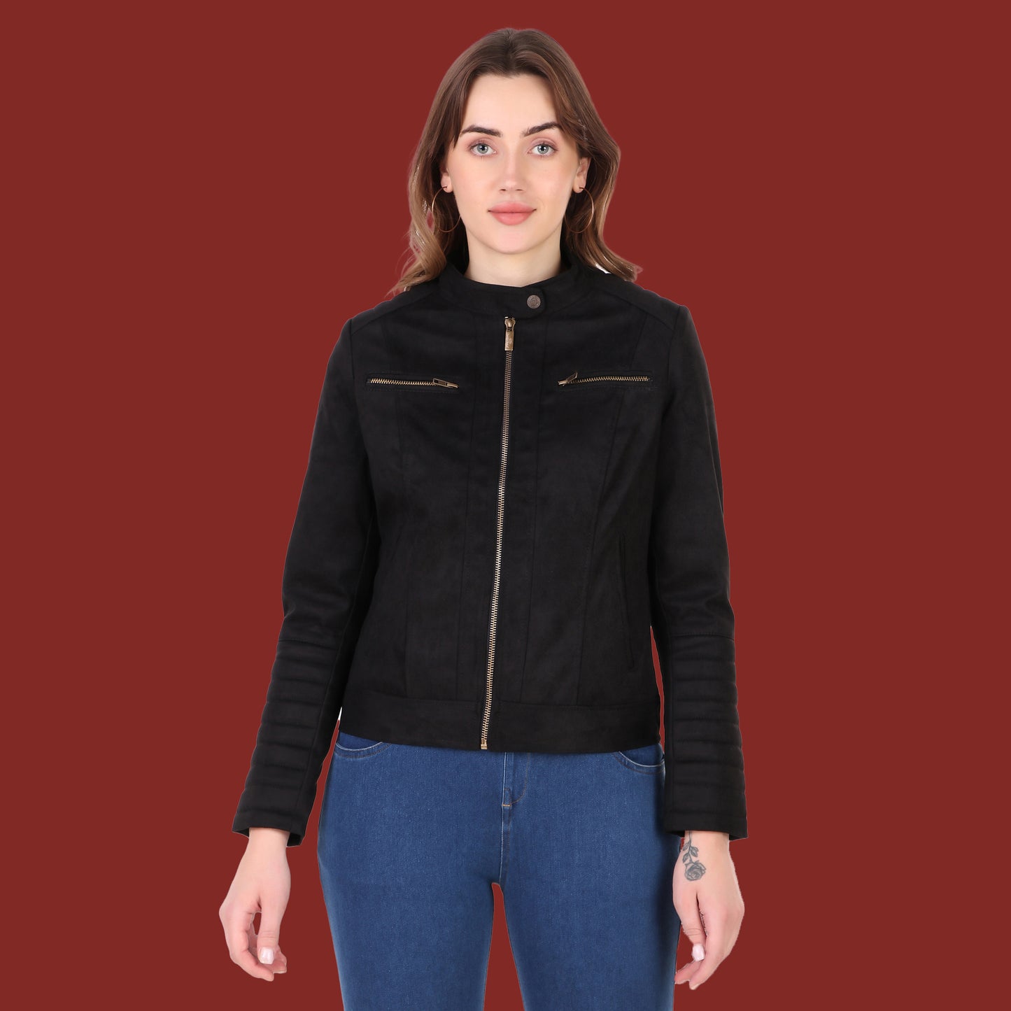 Leather Retail Women's Suede Faux Leather Jacket(LRSUDWBN)