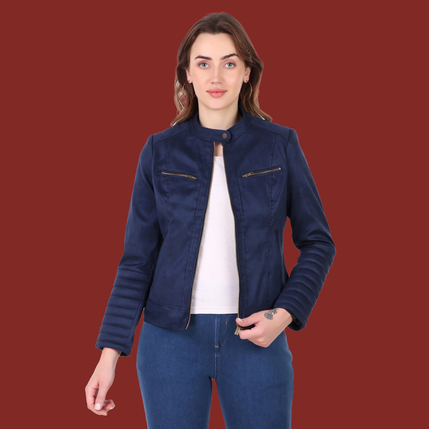 Leather Retail Women's Suede Faux Leather Jacket(LRSUDWBU)