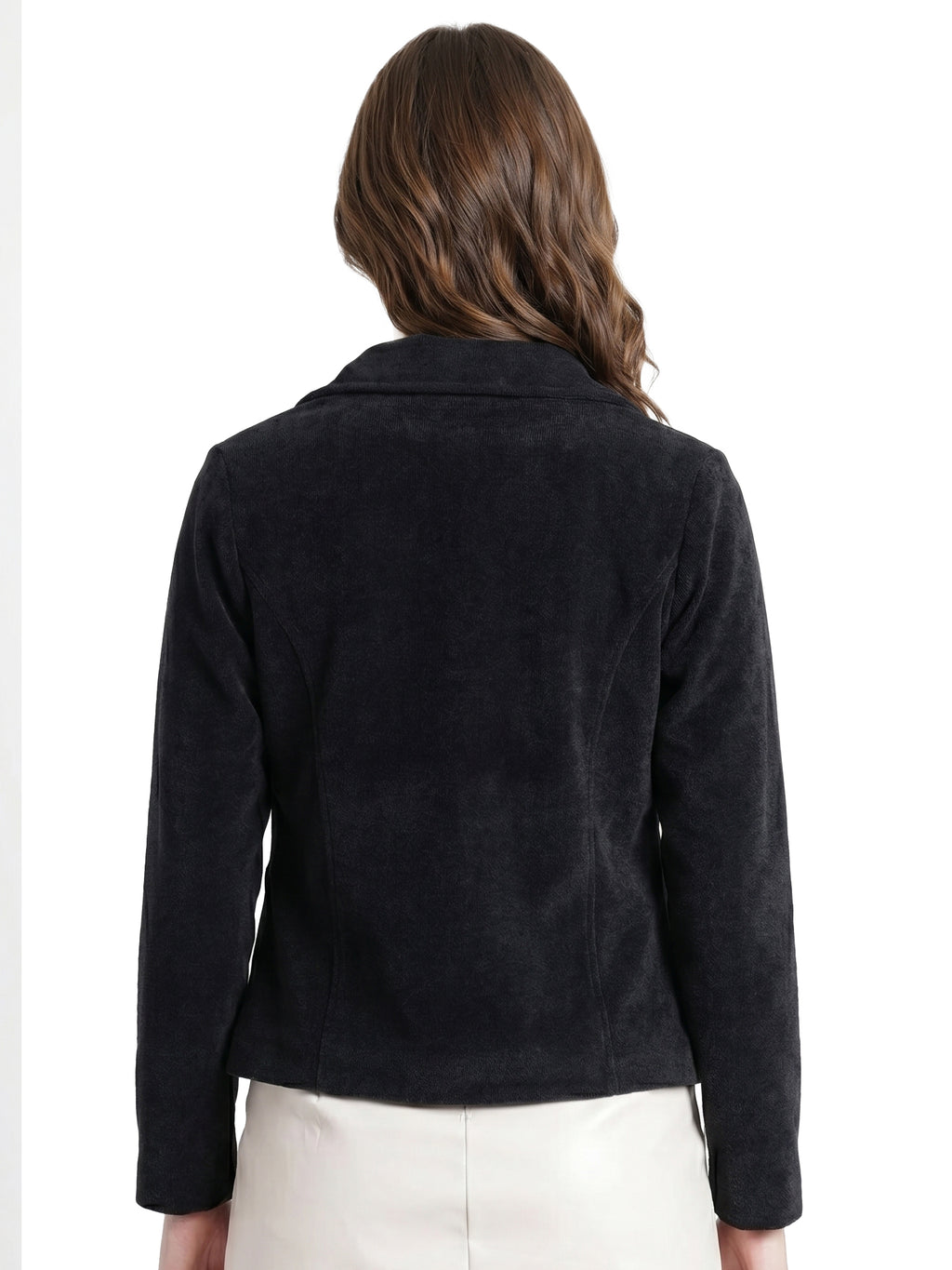 Leather Retail Women Full Sleeve Velvet Two Button Black Jacket ( LRVEL2BBL )
