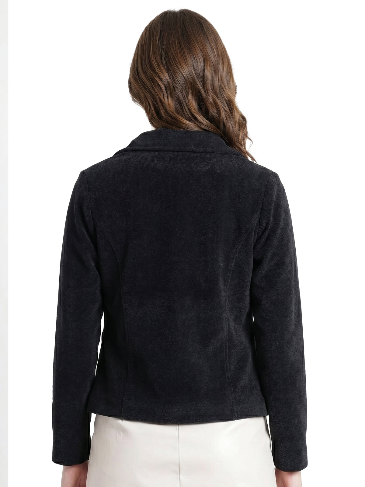 Leather Retail Women Full Sleeve Velvet Two Button Black Jacket