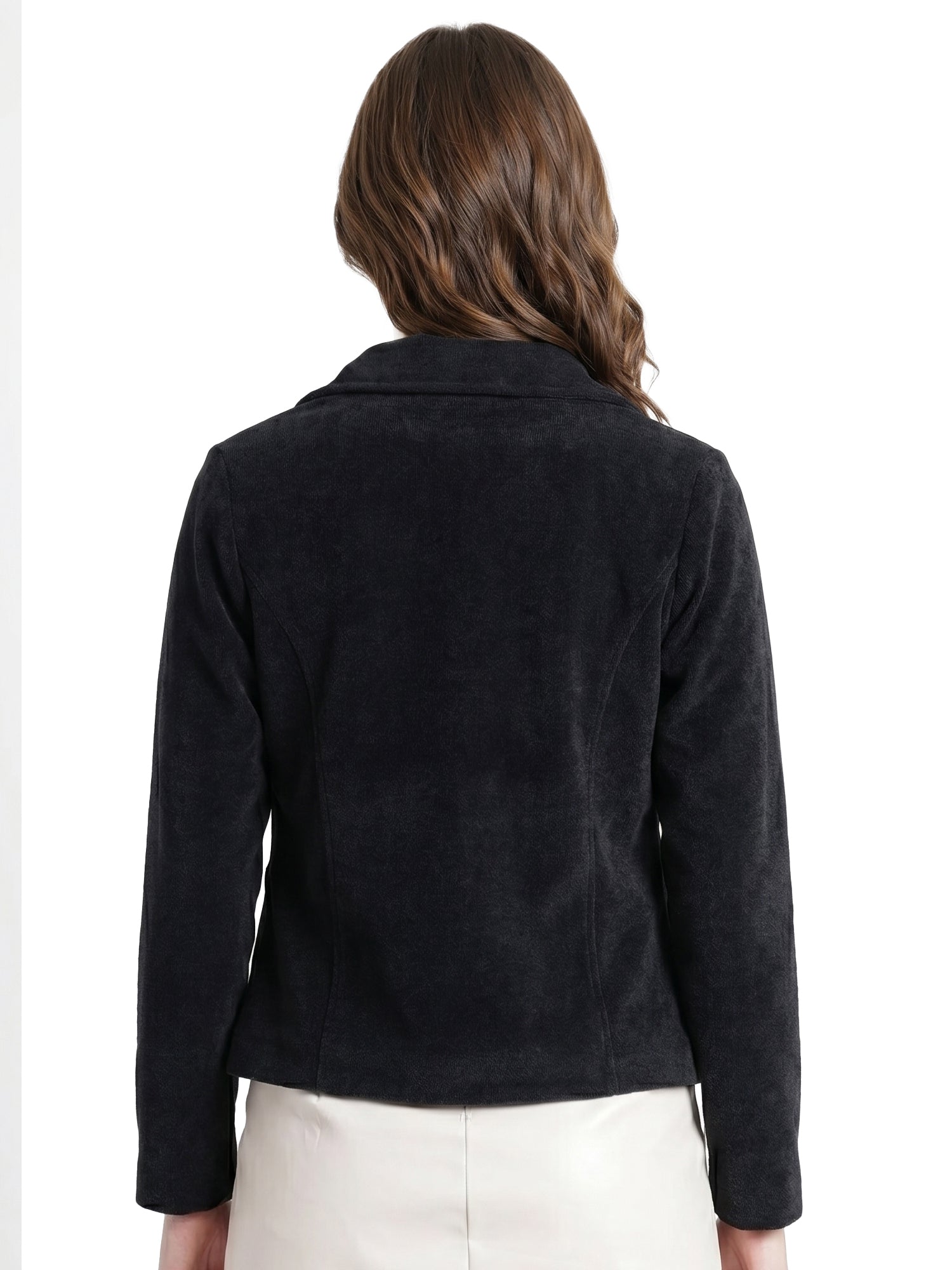 Leather Retail Women Full Sleeve Velvet Two Button Black Jacket ( LRVEL2BBL )