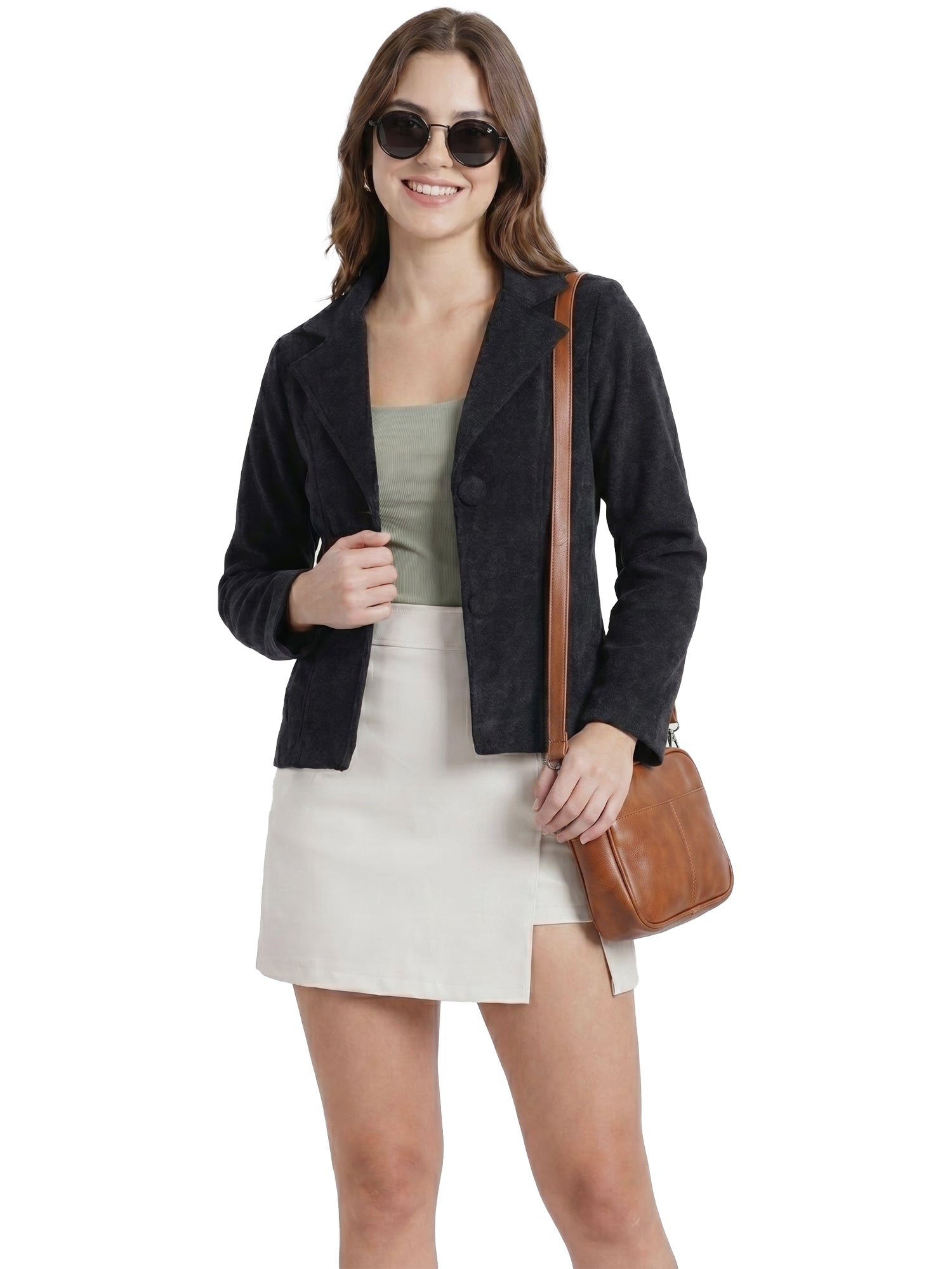 Leather Retail Women Full Sleeve Velvet Two Button Black Jacket ( LRVEL2BBL )