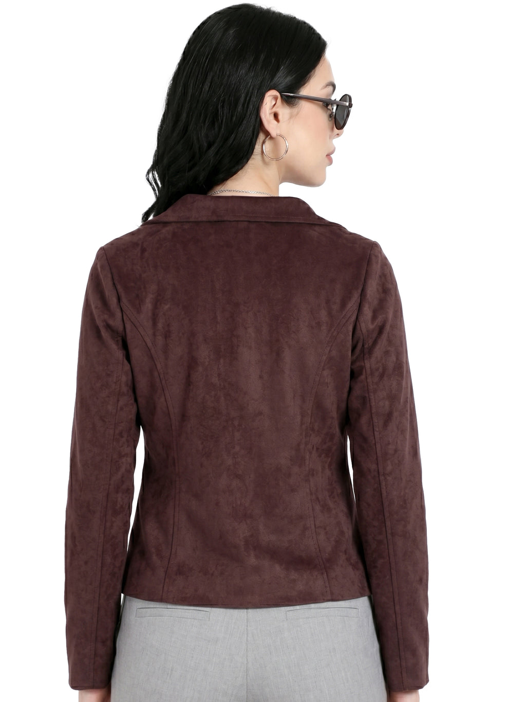 Leather Retail Women Full Sleeve Velvet Two Button Coffee Jacket ( LRVEL2BCO )