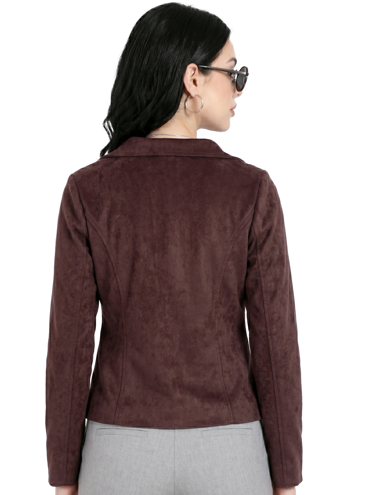 Leather Retail Women Full Sleeve Velvet Two Button Coffee Jacket