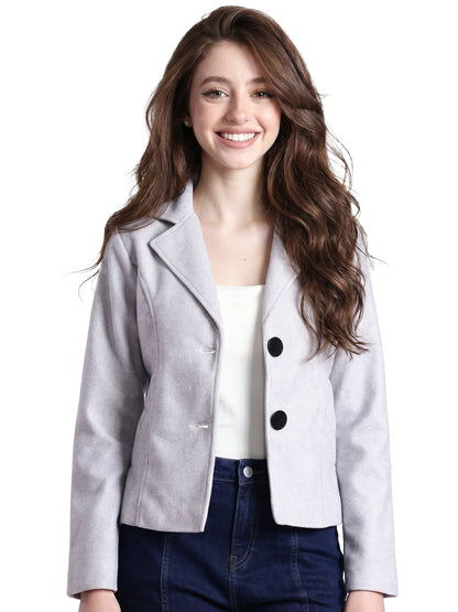 Leather Retail Women Full Sleeve Velvet Two Button Grey Jacket