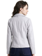 Leather Retail Women Full Sleeve Velvet Two Button Grey Jacket  ( LRVEL2BGE )