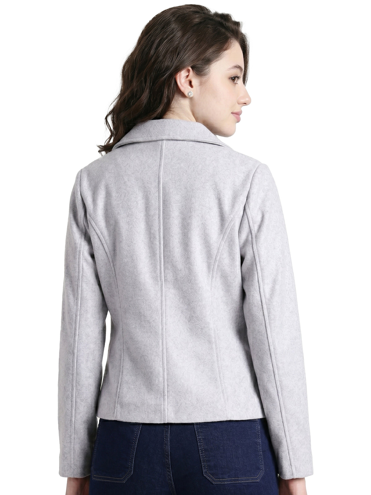 Leather Retail Women Full Sleeve Velvet Two Button Grey Jacket