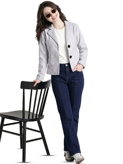 Leather Retail Women Full Sleeve Velvet Two Button Grey Jacket