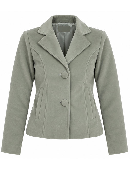 Leather Retail Women Full Sleeve Velvet Two Button Green Jacket