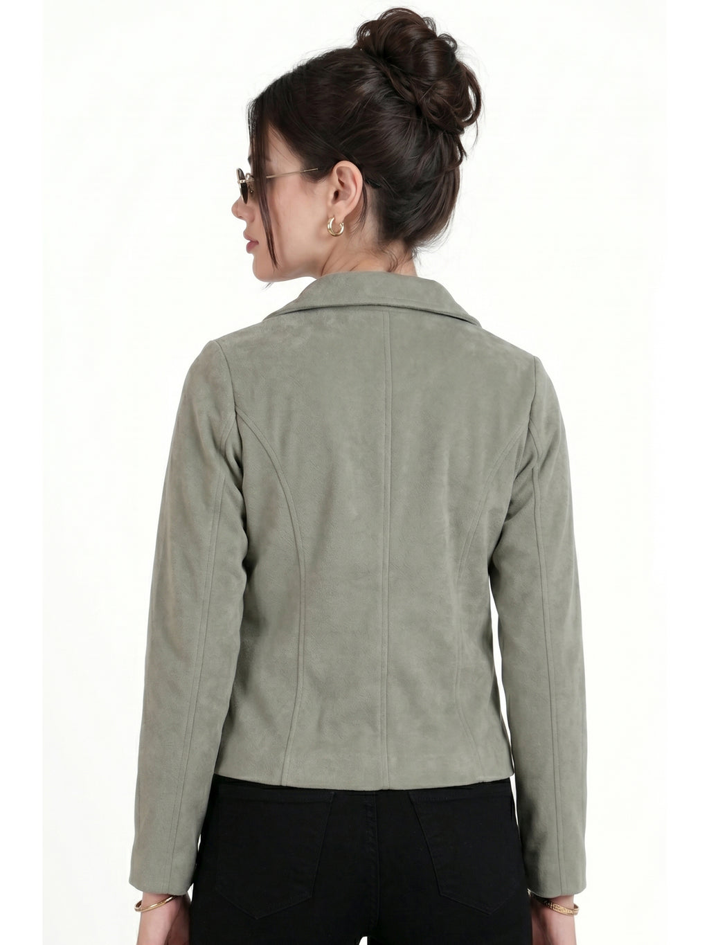 Leather Retail Women Full Sleeve Velvet Two Button Green Jacket ( LRVEL2BGR )