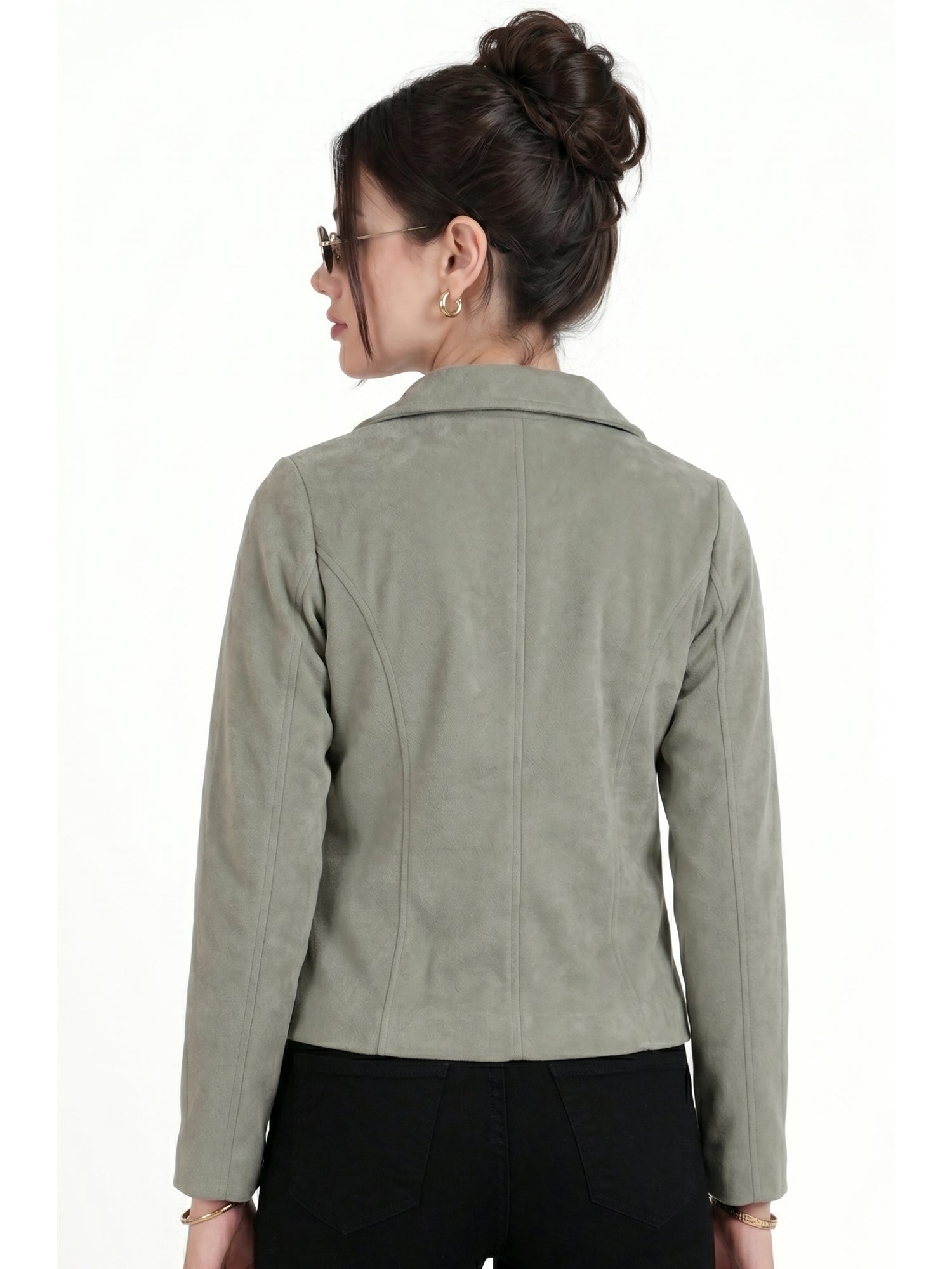 Leather Retail Women Full Sleeve Velvet Two Button Green Jacket ( LRVEL2BGR )