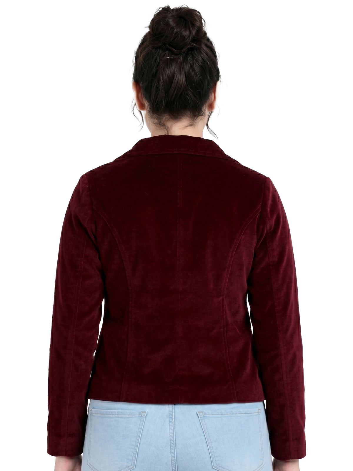 Leather Retail Women Full Sleeve Velvet Two Button Mahroon Jacket