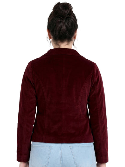 Leather Retail Women Full Sleeve Velvet Two Button Mahroon Jacket