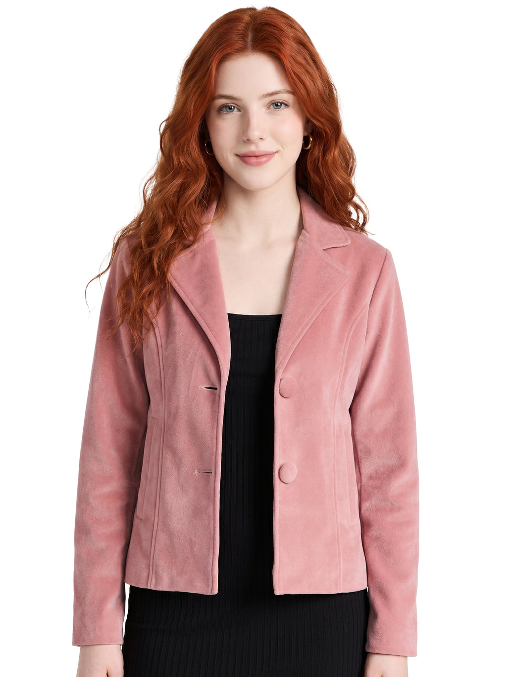 Leather Retail Women Full Sleeve Velvet Two Button Pink Jacket ( LRVEL2BPN )
