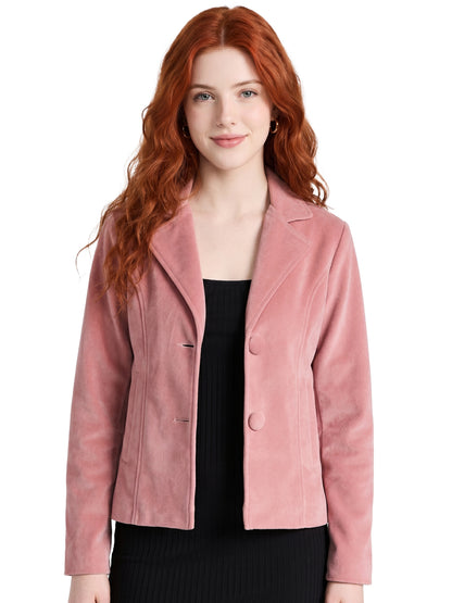 Leather Retail Women Full Sleeve Velvet Two Button Pink Jacket