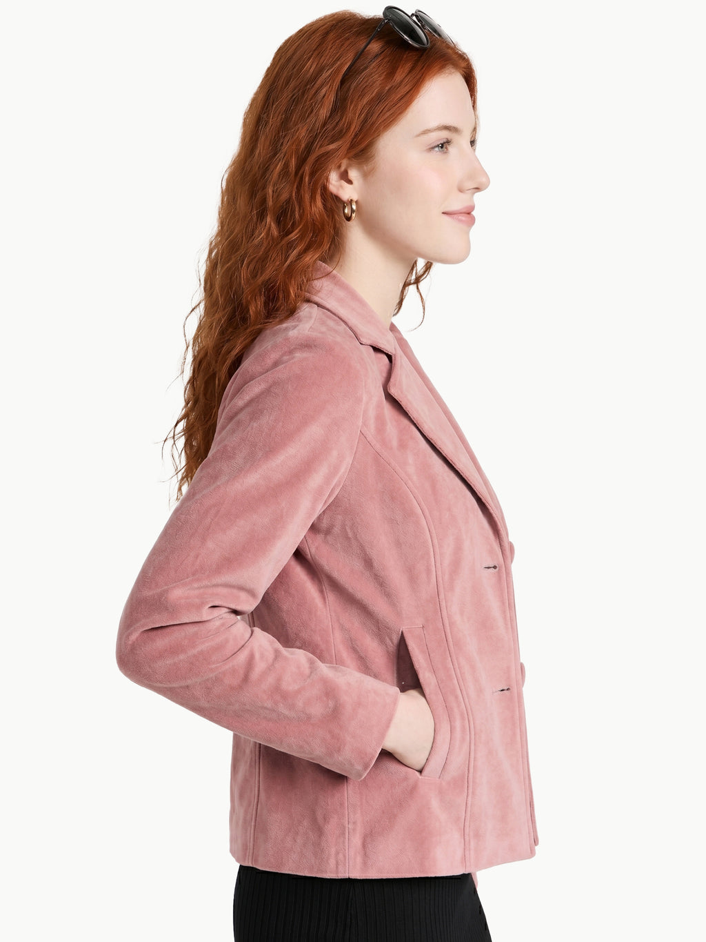 Leather Retail Women Full Sleeve Velvet Two Button Pink Jacket ( LRVEL2BPN )
