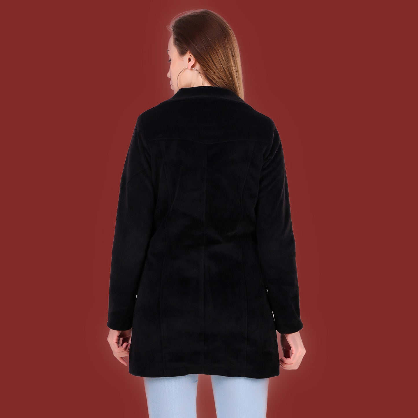 Leather Retail Long Winter Wear Velvet Jacket For Women's(LRVEL3BBL)