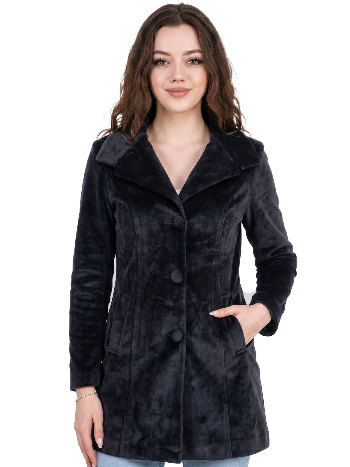 Leather Retail Long Winter Wear Velvet Jacket For Women's