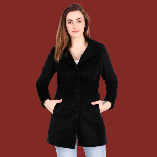 Leather Retail Long Winter Wear Velvet Jacket For Women's(LRVEL3BBL)