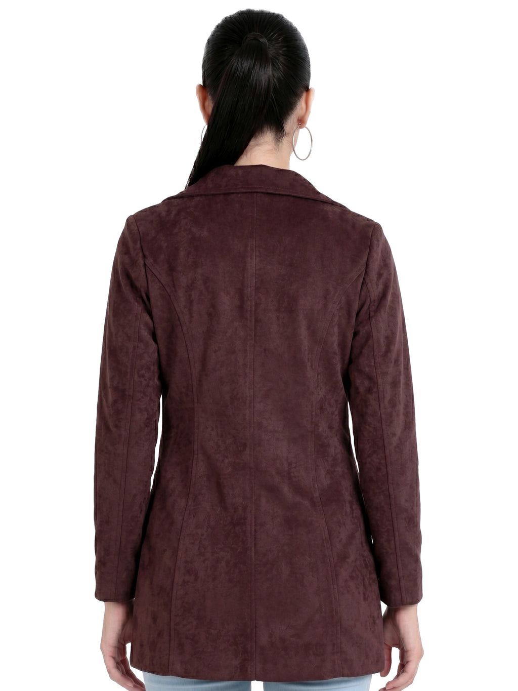 Leather Retail Women Full Sleeve Velvet Three Button Coffee Jacket ( LRVEL3BCO )