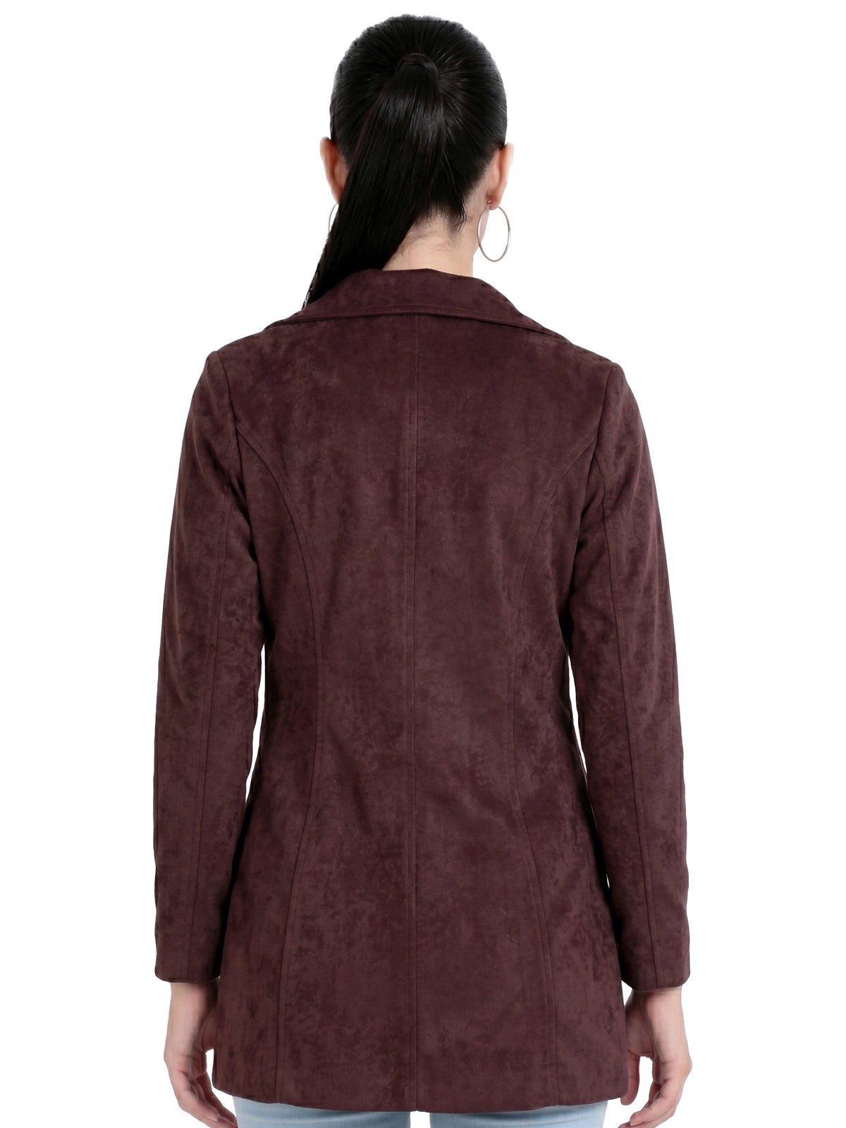 Leather Retail Women Full Sleeve Velvet Three Button Coffee Jacket