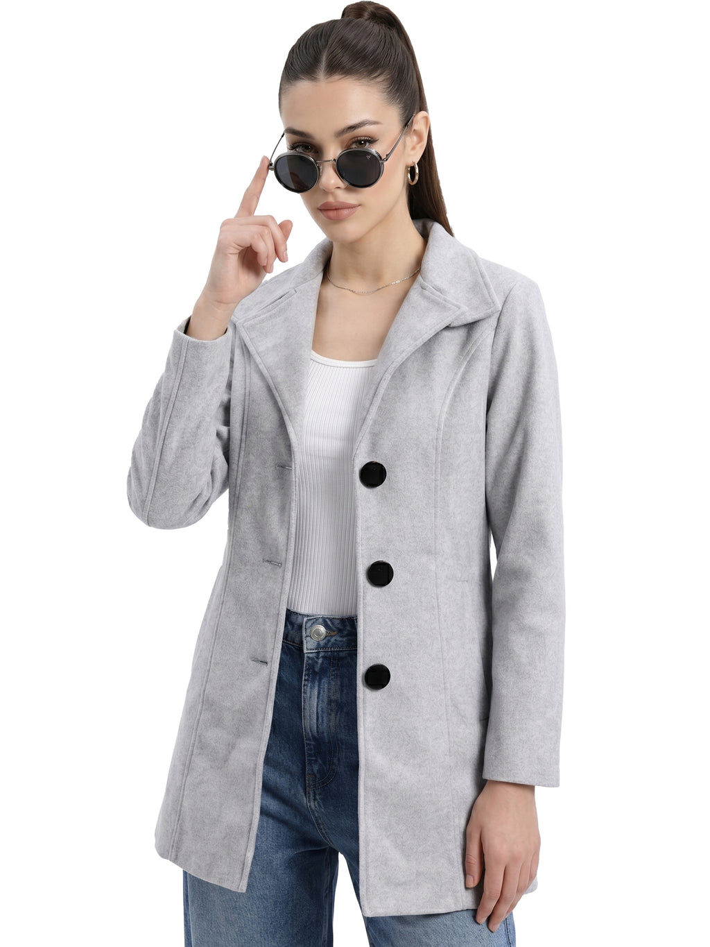 Leather Retail Women Full Sleeve Velvet Three Button Grey Jacket ( LRVEL3BGE )
