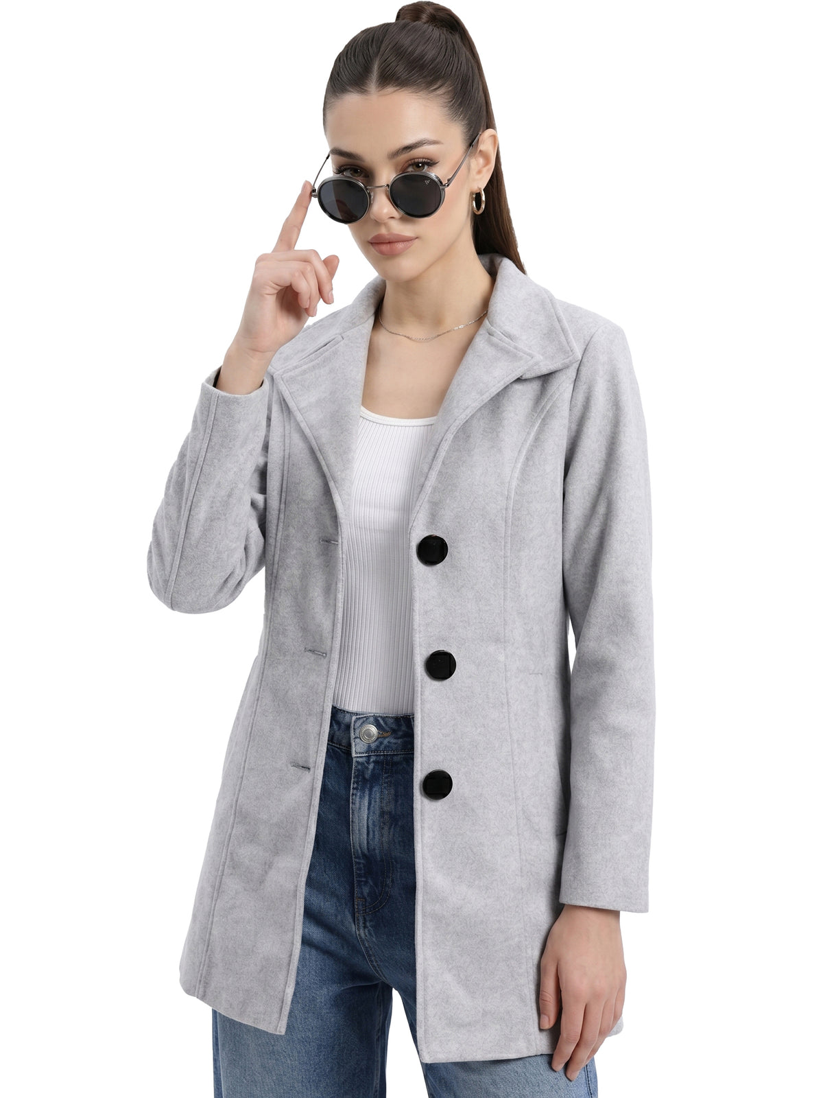 Leather Retail Women Full Sleeve Velvet Three Button Grey Jacket