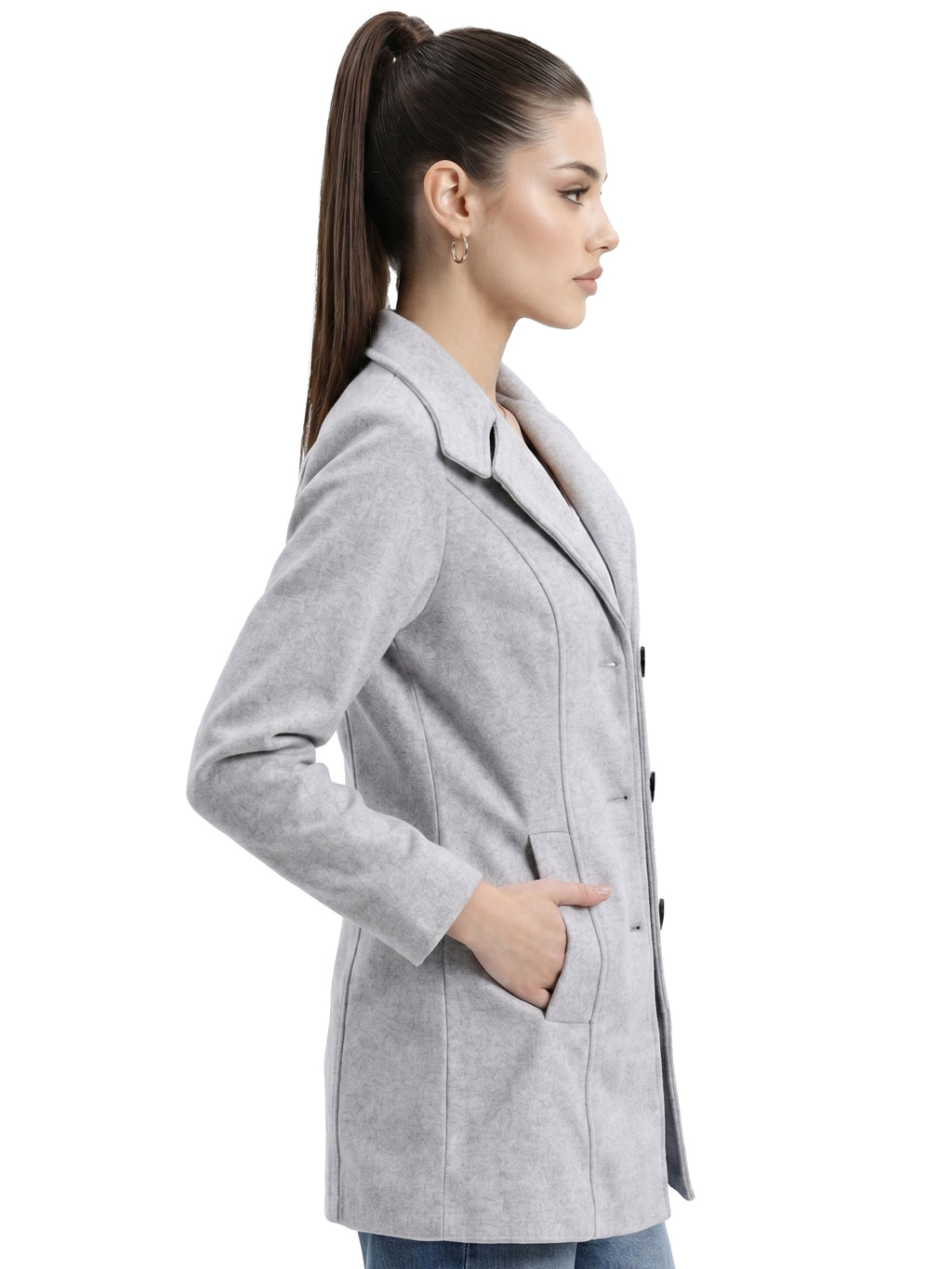 Leather Retail Women Full Sleeve Velvet Three Button Grey Jacket ( LRVEL3BGE )