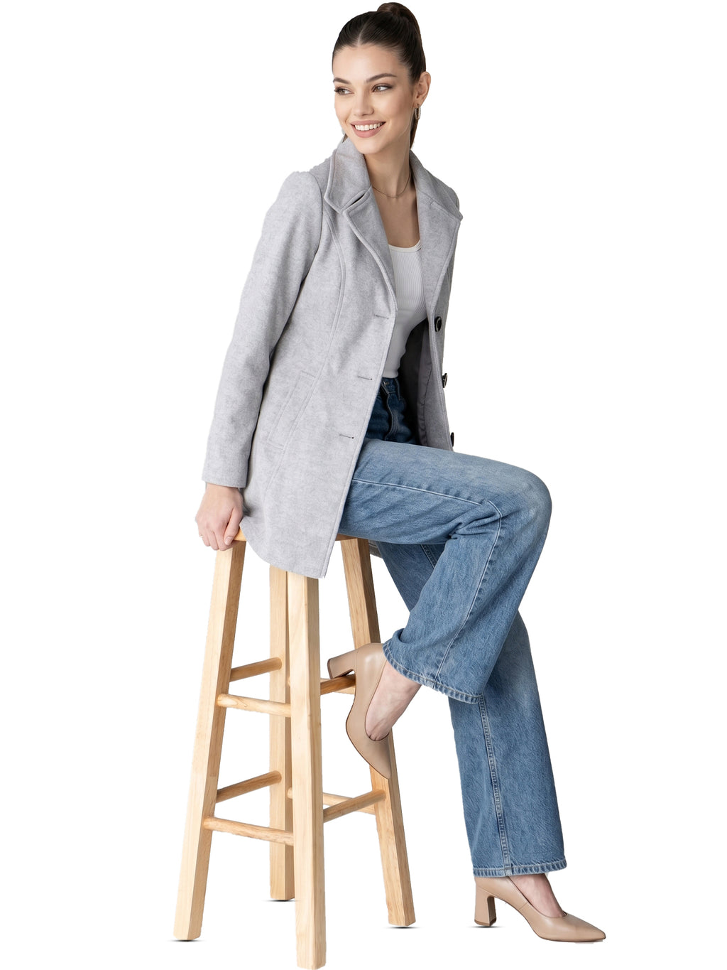 Leather Retail Women Full Sleeve Velvet Three Button Grey Jacket ( LRVEL3BGE )