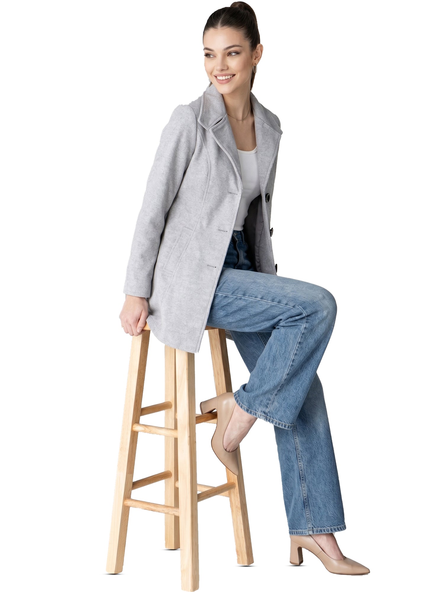Leather Retail Women Full Sleeve Velvet Three Button Grey Jacket ( LRVEL3BGE )