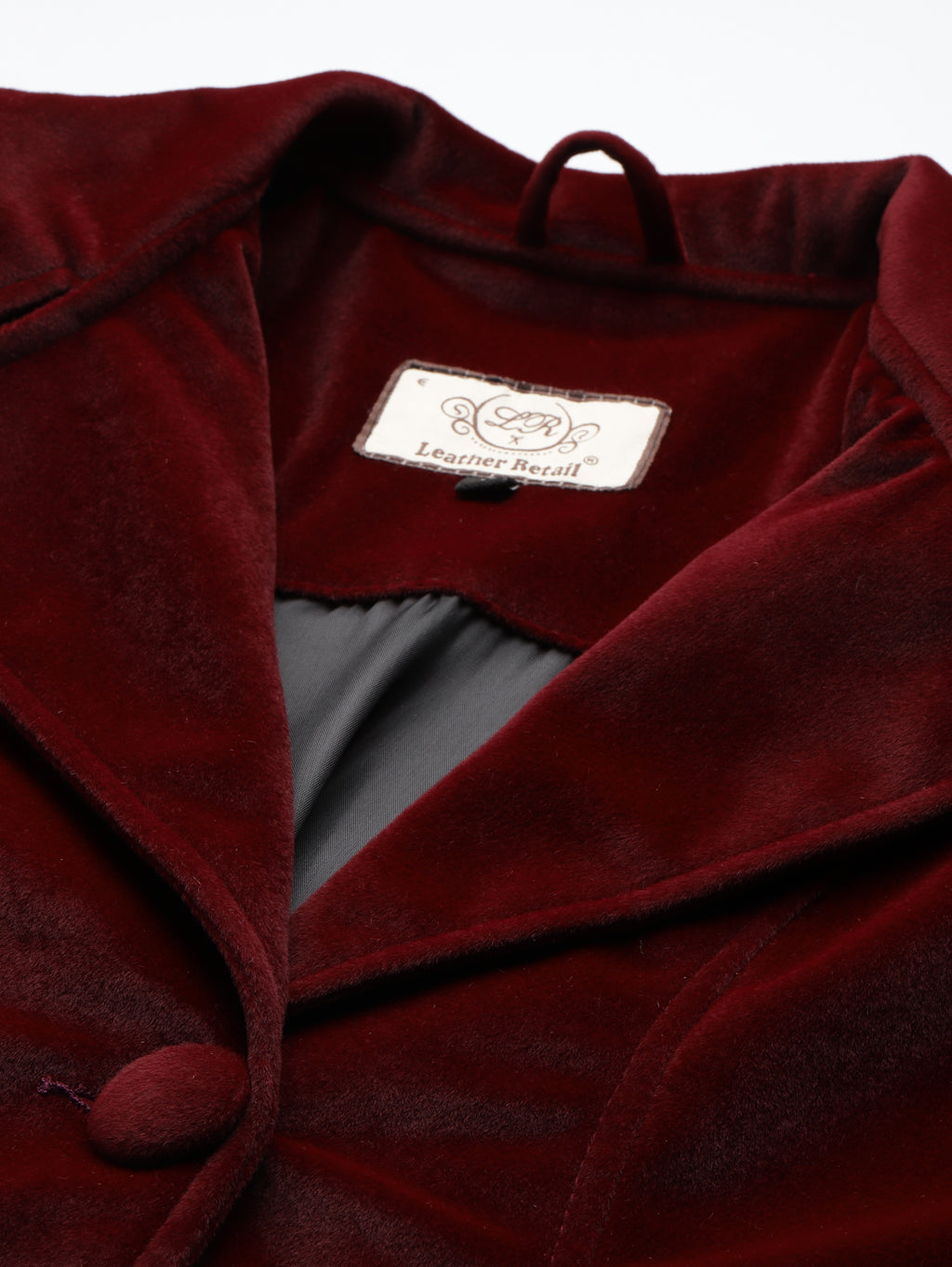 Leather Retail Women Full Sleeve Velvet Three Button Mahroon Jacket ( LRVEL3BMH )