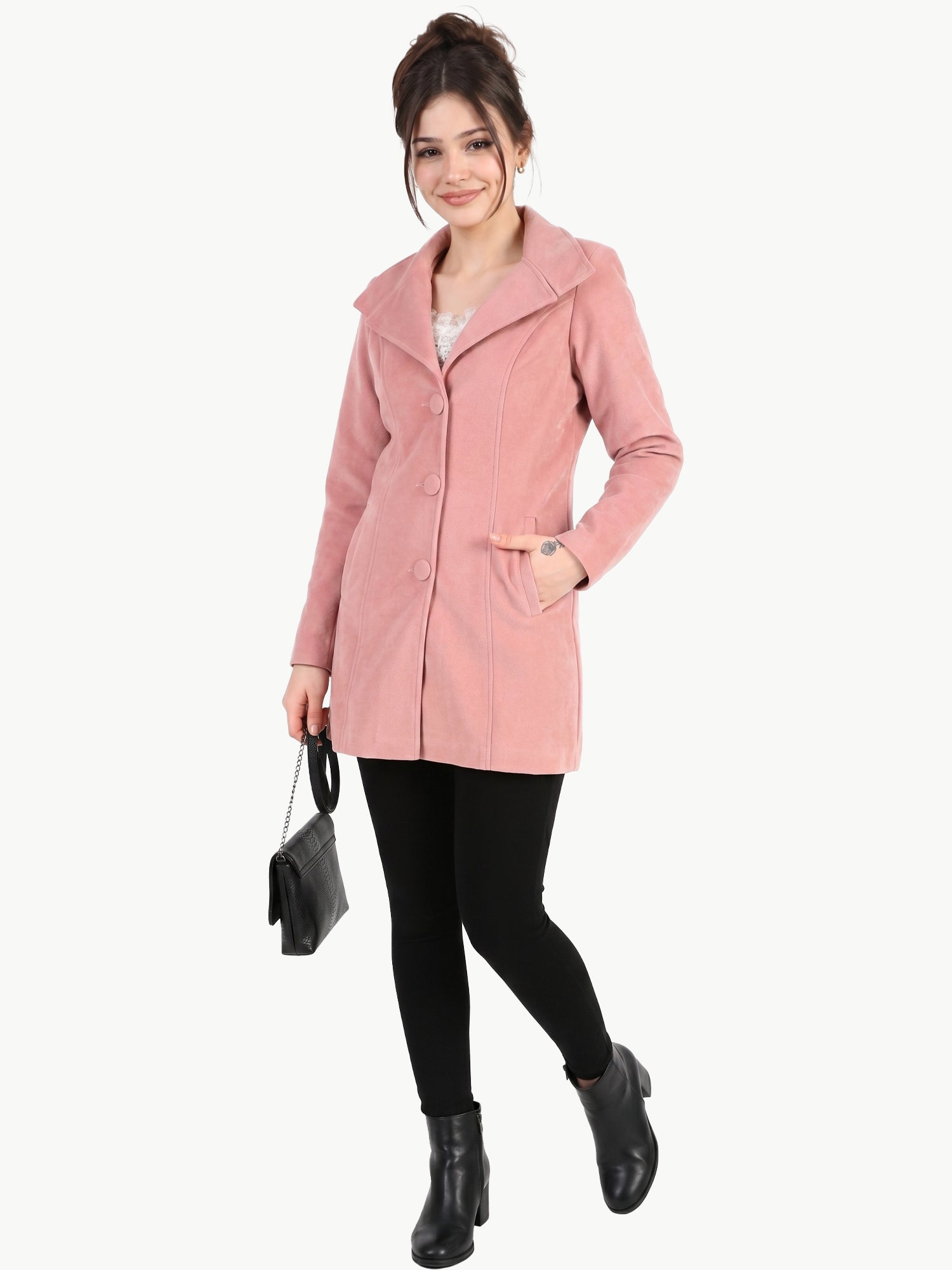 Leather Retail Long Winter Wear Velvet Jacket For Women's( LRVEL3BPN )
