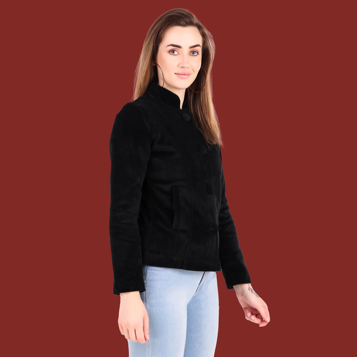 Leather Retail Coat Winter Wear Velvet Jacket For Women's(LRVEL4BBL)