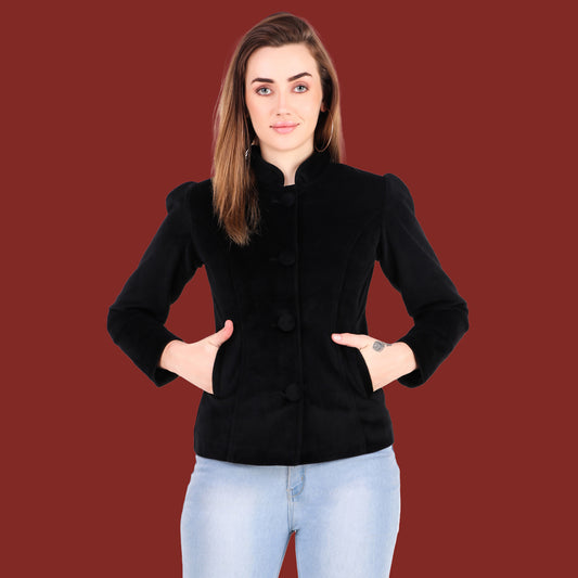 Leather Retail Coat Winter Wear Velvet Jacket For Women's(LRVEL4BBL)