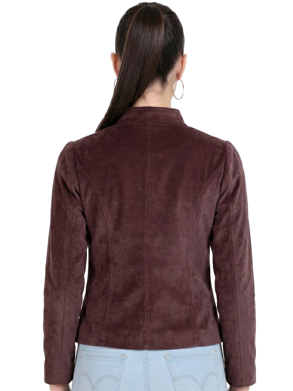 Leather Retail Women Full Sleeve Velvet Four Button Coffee Jacket ( LRVEL4BCO )