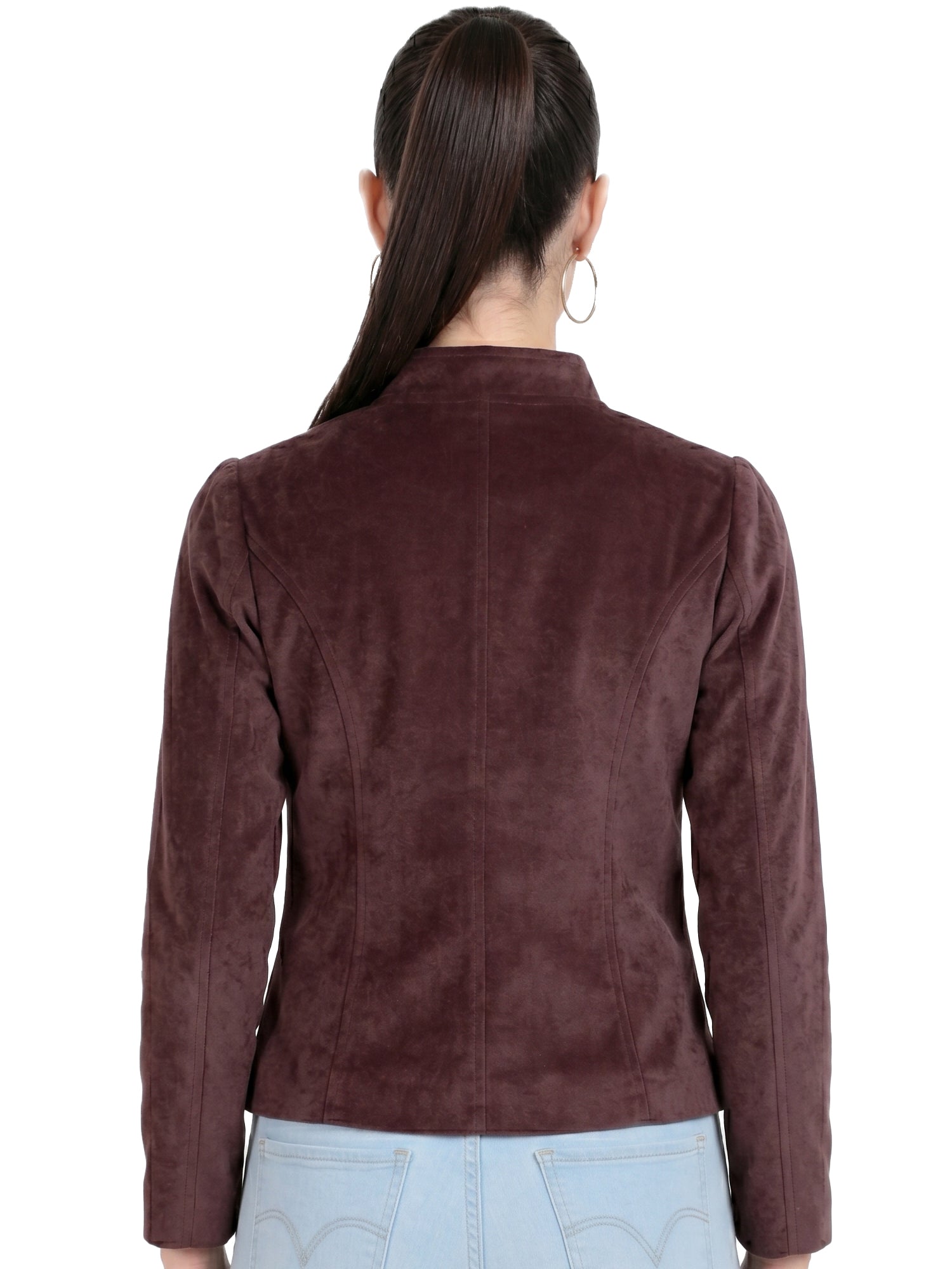 Leather Retail Women Full Sleeve Velvet Four Button Coffee Jacket ( LRVEL4BCO )