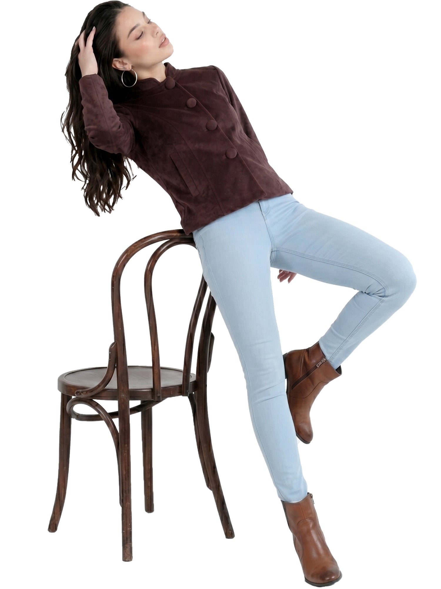 Leather Retail Women Full Sleeve Velvet Four Button Coffee Jacket ( LRVEL4BCO )