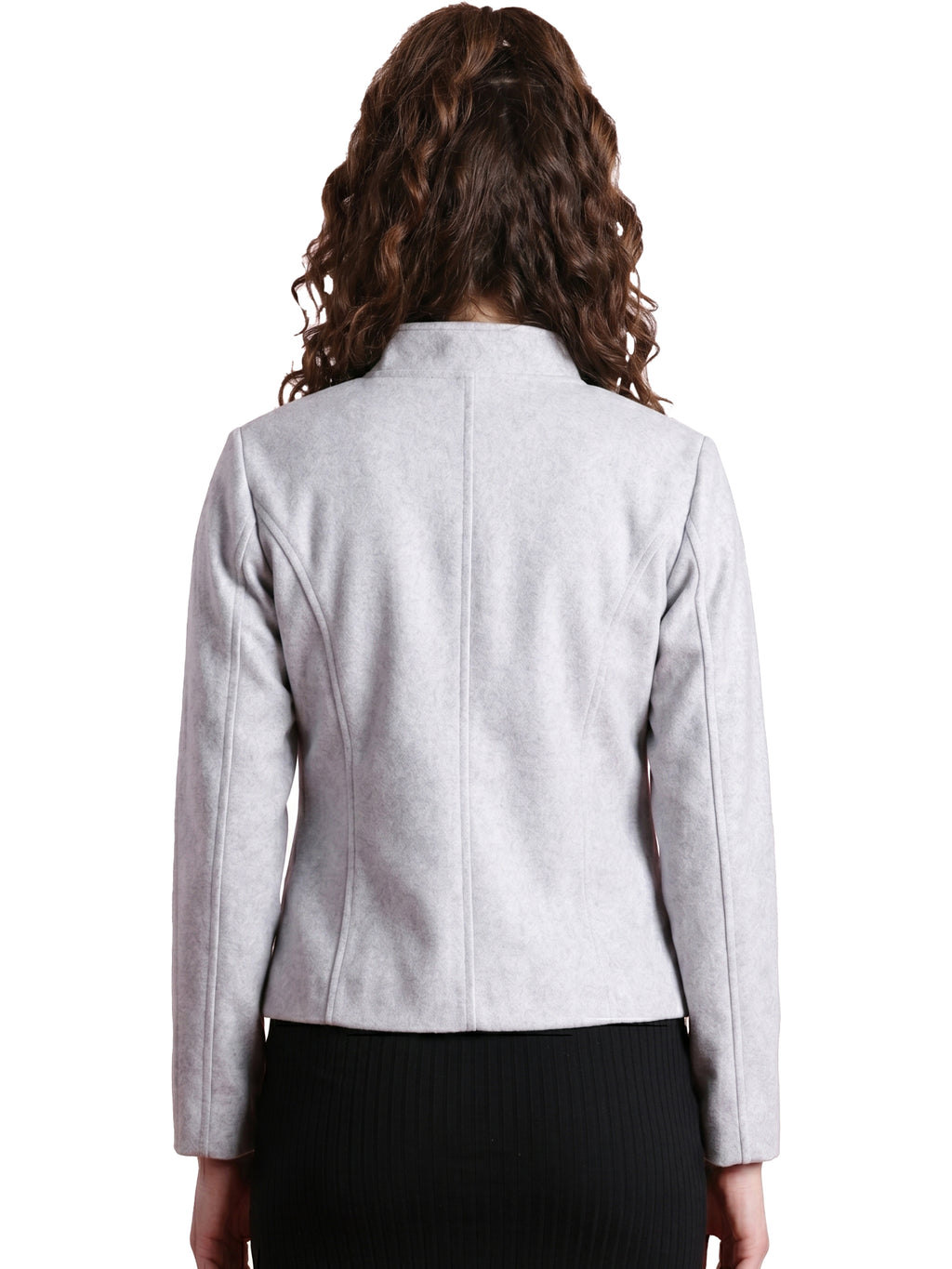 Leather Retail Women Full Sleeve Velvet Four Button Grey Jacket ( LRVEL4BGE )